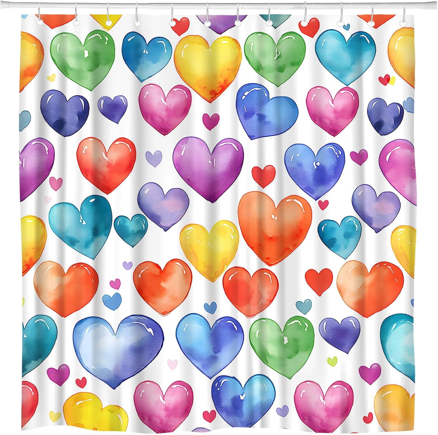 Valentine's Day Colorful Heart Shower Curtain Rainbow