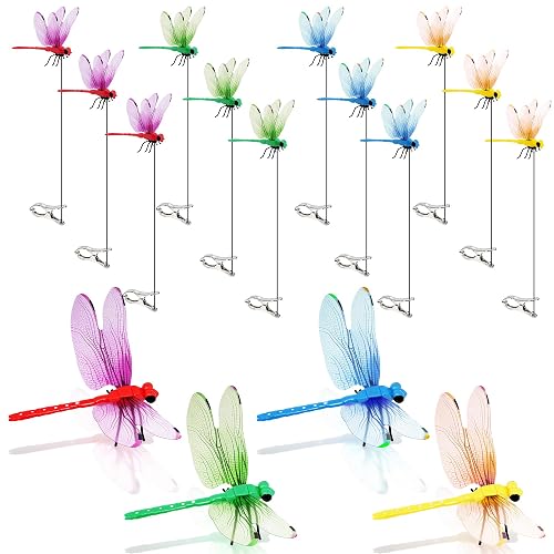 12 Pack Dragonfly Clip,Fake Dragonflies, Humming Bird Stakes Fake, Plastics