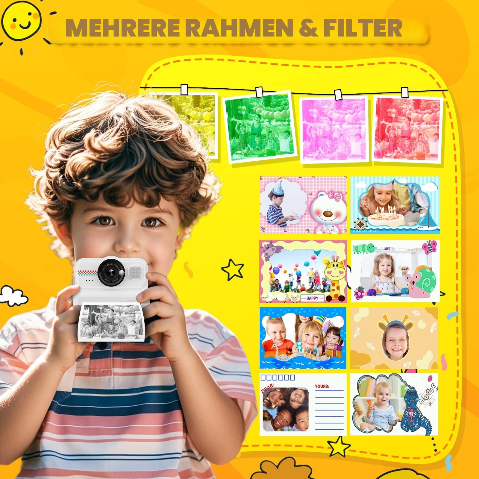 HiMont Kinderkamera Sofortbildkamera, 1080P Sofortbildkamera Kinder mit 32GB Karte & 3 Rollen Druckpapier, lustige Kinderspielzeug Geschenke für Jungen & Mädchen von 3-12 Jahren(Schwarz)