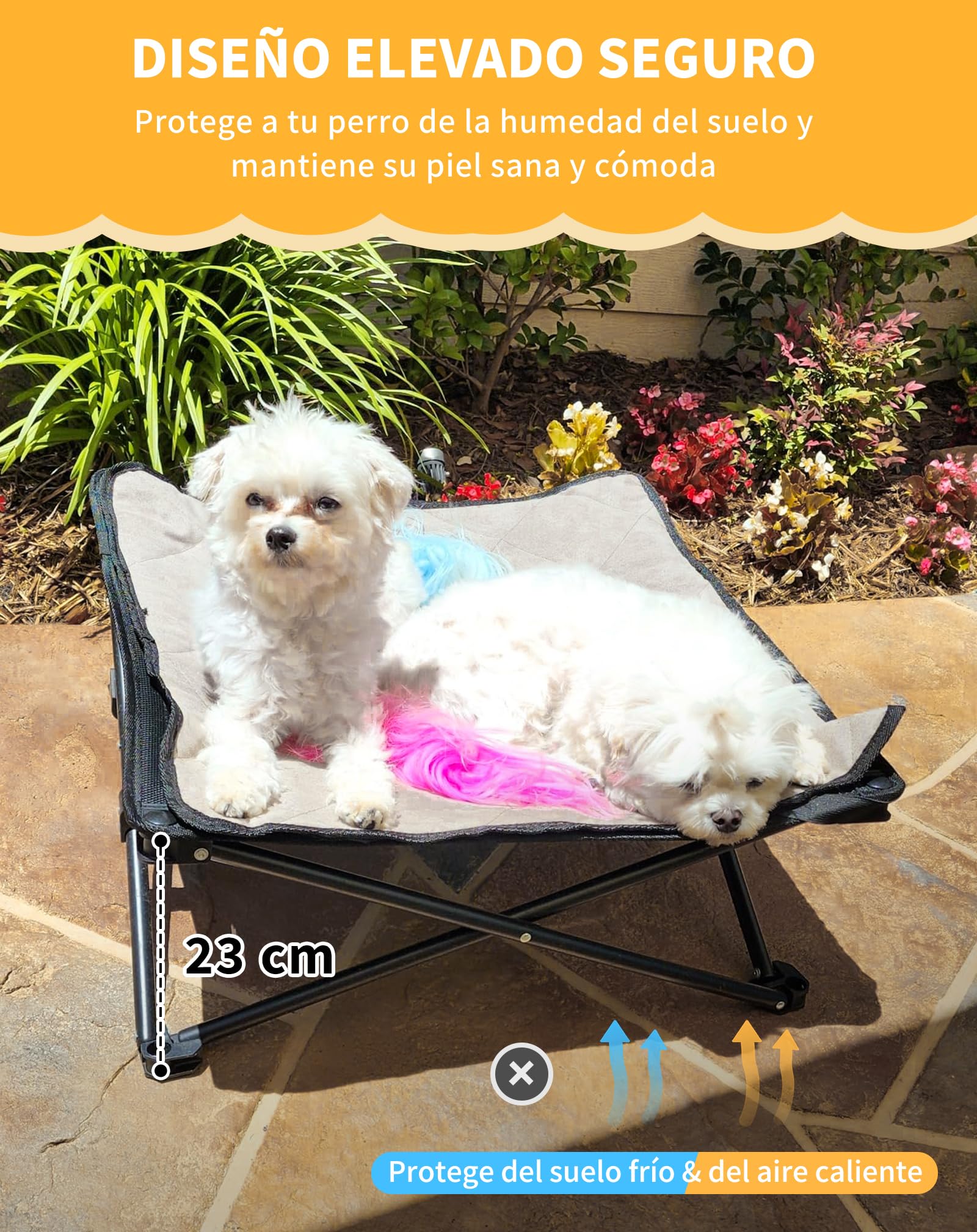 KingCamp Cama Elevada para Perros con Alfombrilla de Ante Extraíble, Cama Elevada Plegable Portátil de Camping para Perro Gatos Mascotas, en Textilene Transpirable, para Exterior Jardín, 57x57x23cm