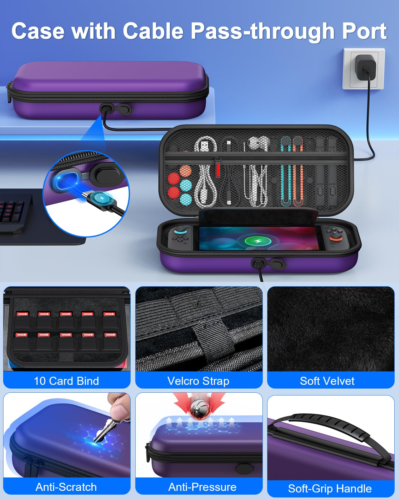 Switch 2 Zubehör, [Lade innen] Tasche Bundle für Nintendo Switch 2 Konsole (2025), FYOUNG 23-in-1-Set: Tragetasche, Controller-Ladestation, Schutzhülle, Griff für Joy Con, Lenkrad(Violett) - 4