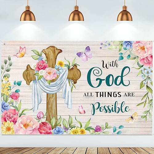 Vista 33 de Moukeren Decoraciones de Pascua, pancarta de fotografía de primavera y Pascua, telón de fondo de cruz de Jesús resucitado, fondo de flores de conejo