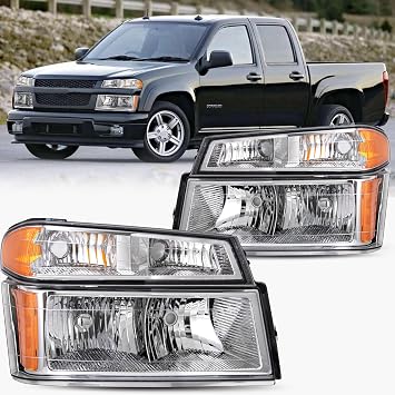 BRYGHT 4PCS Fits for 2004-2012 Chevy Colorado GMC Canyon Headlight Assembly with Bumper Lights NO FOGGING 2006-2008 Isuzu I-Series Pair Set, Chrome Housing & Amber Reflector