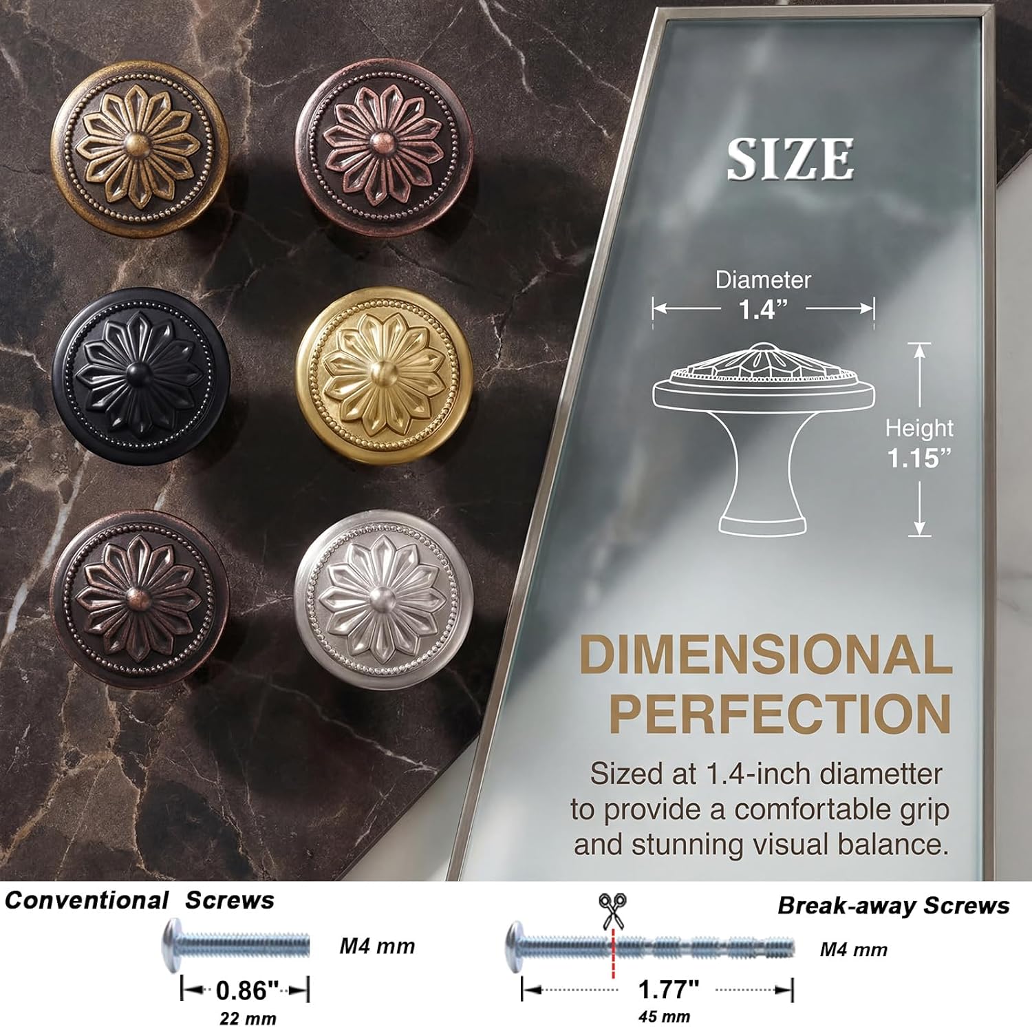 DWYL & LWYD Cabinet Knobs 10 Pack,Champagne Bronze Solid Zinc Alloy Flower Pattern,1-2/5"Dia Round Bronze Kitchen Cabinet Handles for Cabinets, Vintage Dresser Drawer Knobs