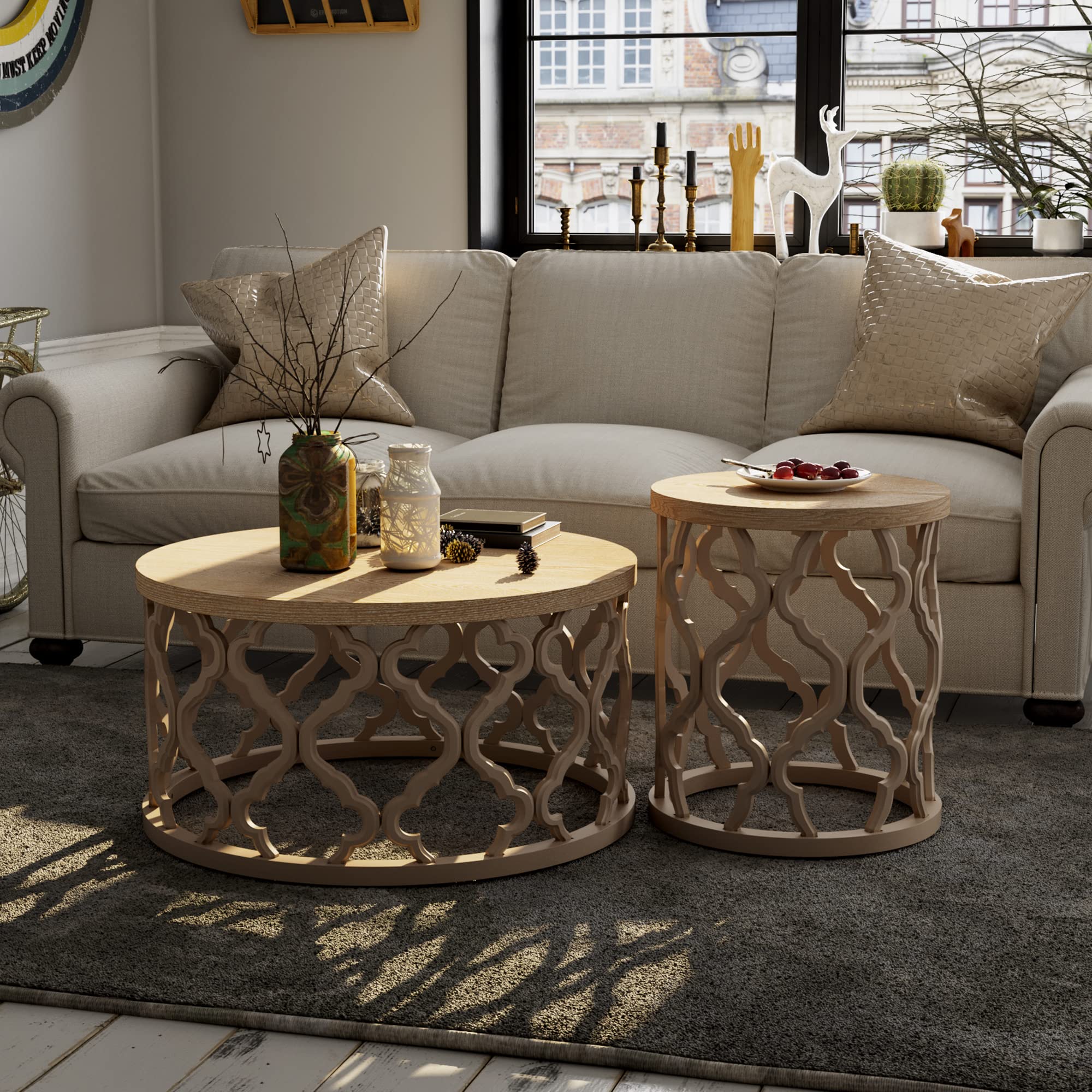 Snapklik.com : COZAYH Farmhouse Coffee Table, Distressed Wood Top Table