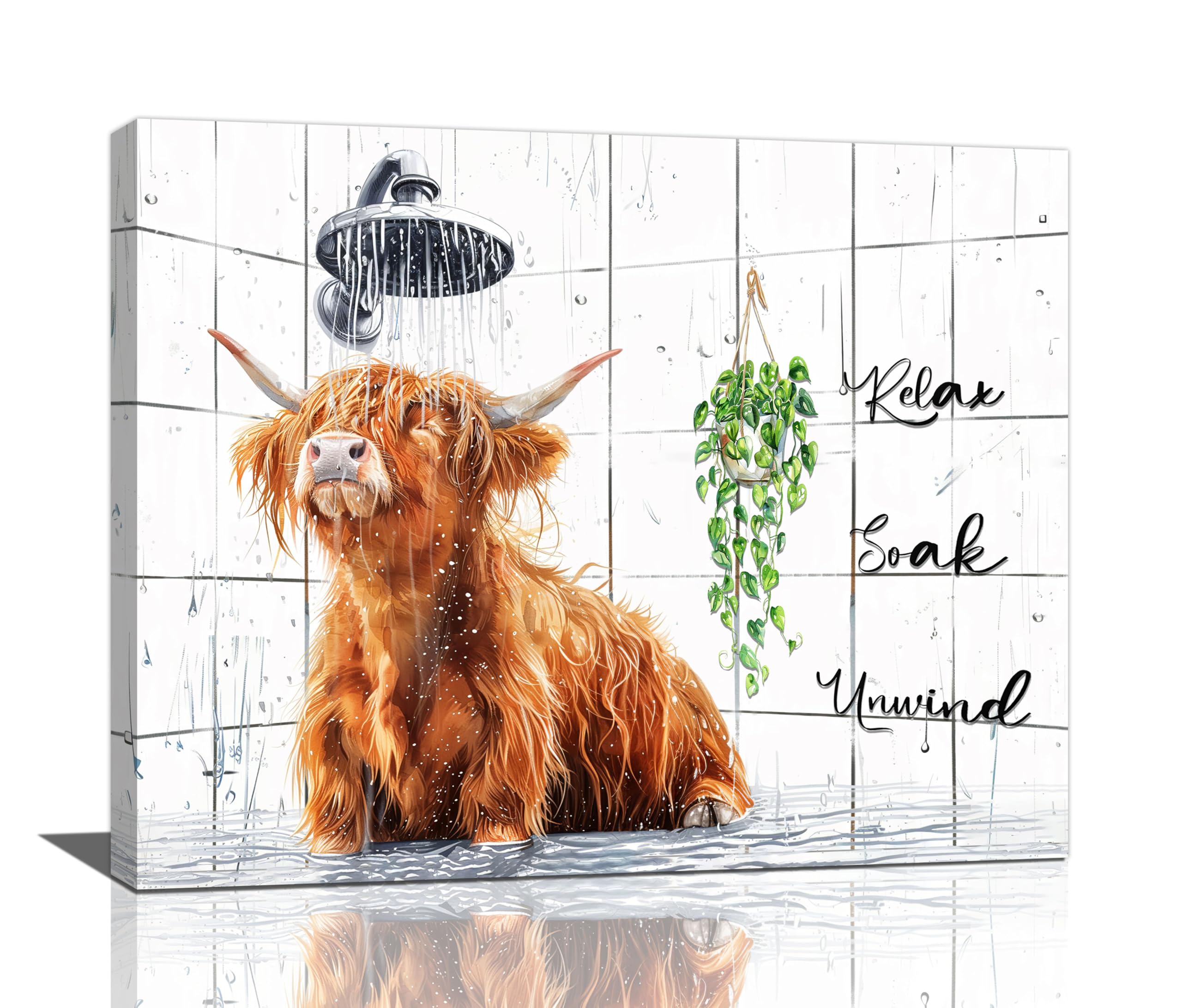 Bogosip Bathroom-Highland Cow Highland Cow Wall Art Cattle In Shower Pictures For Wall Bathroom Quotes Sign Canvas Print Painting Farmhouse Cow Decor Modern Framed Artwork For Restroom Toilet 20"X16"