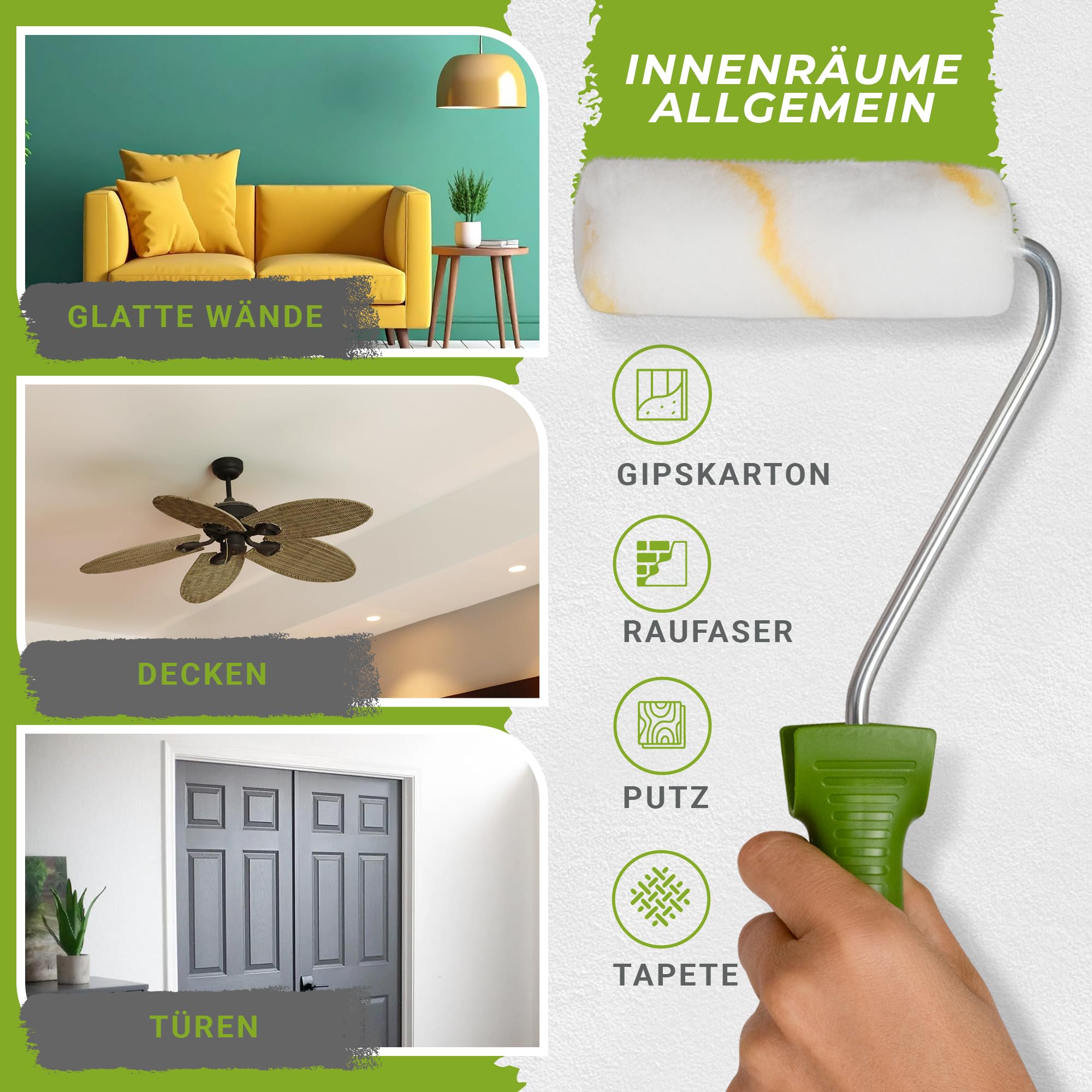 Colorus Farbroller Set klein 10 cm, 10x Heizkörperwalze 12 mm Flor + Bügel – Ansicht 3