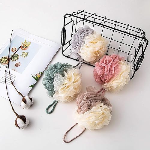 Miniatura 6 de TCOTBE Paquete de 4 esponjas de malla de encaje de esponja de baño, esponjas de esponja, surtido de esponjas de baño multicolor para piel sedosa,