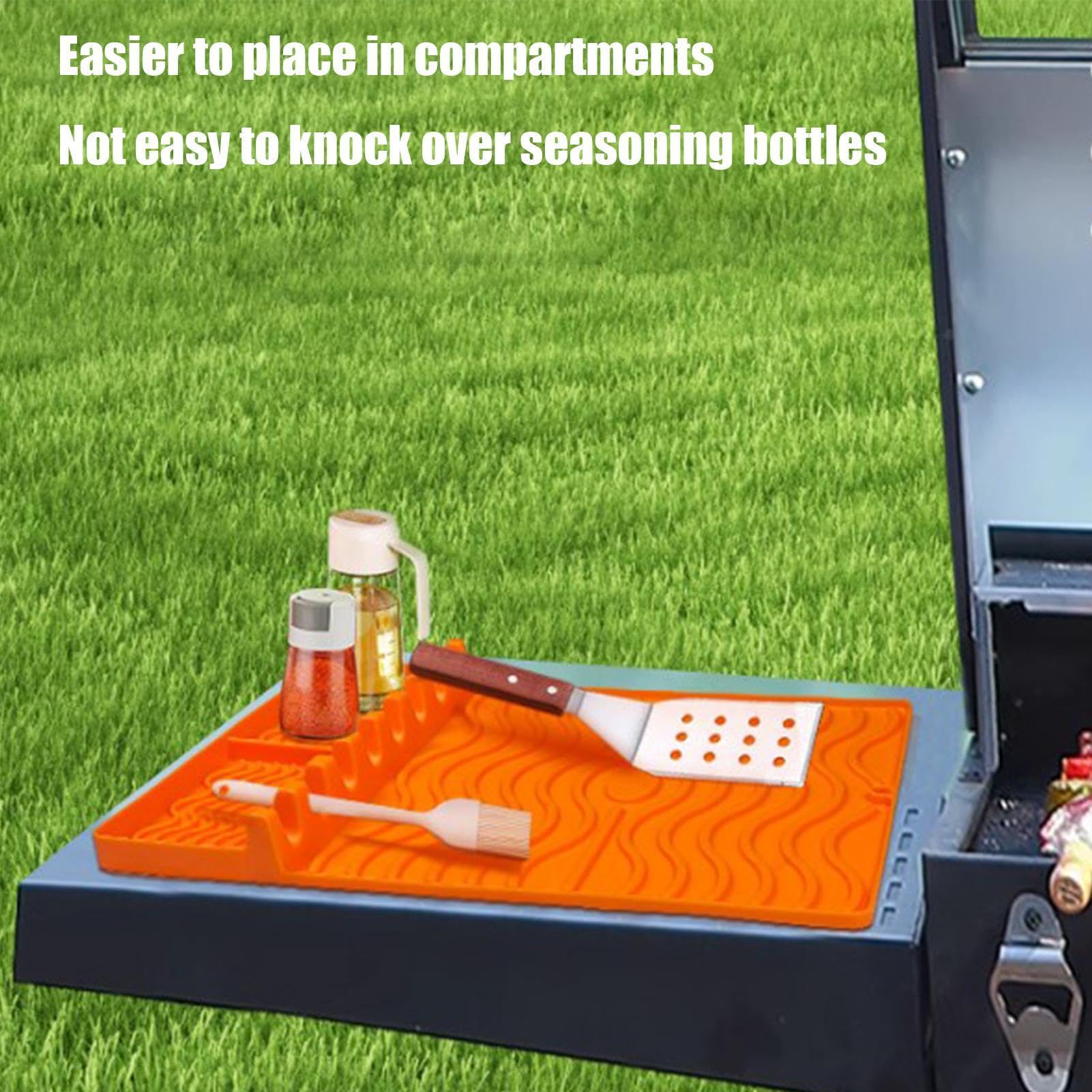 Tappetino per griglia in silicone resistente, ripiano laterale, 40 x 30 x 4 cm, tappetino compatto e riutilizzabile, per barbecue all'aperto, comodo accessorio per giardino e patio