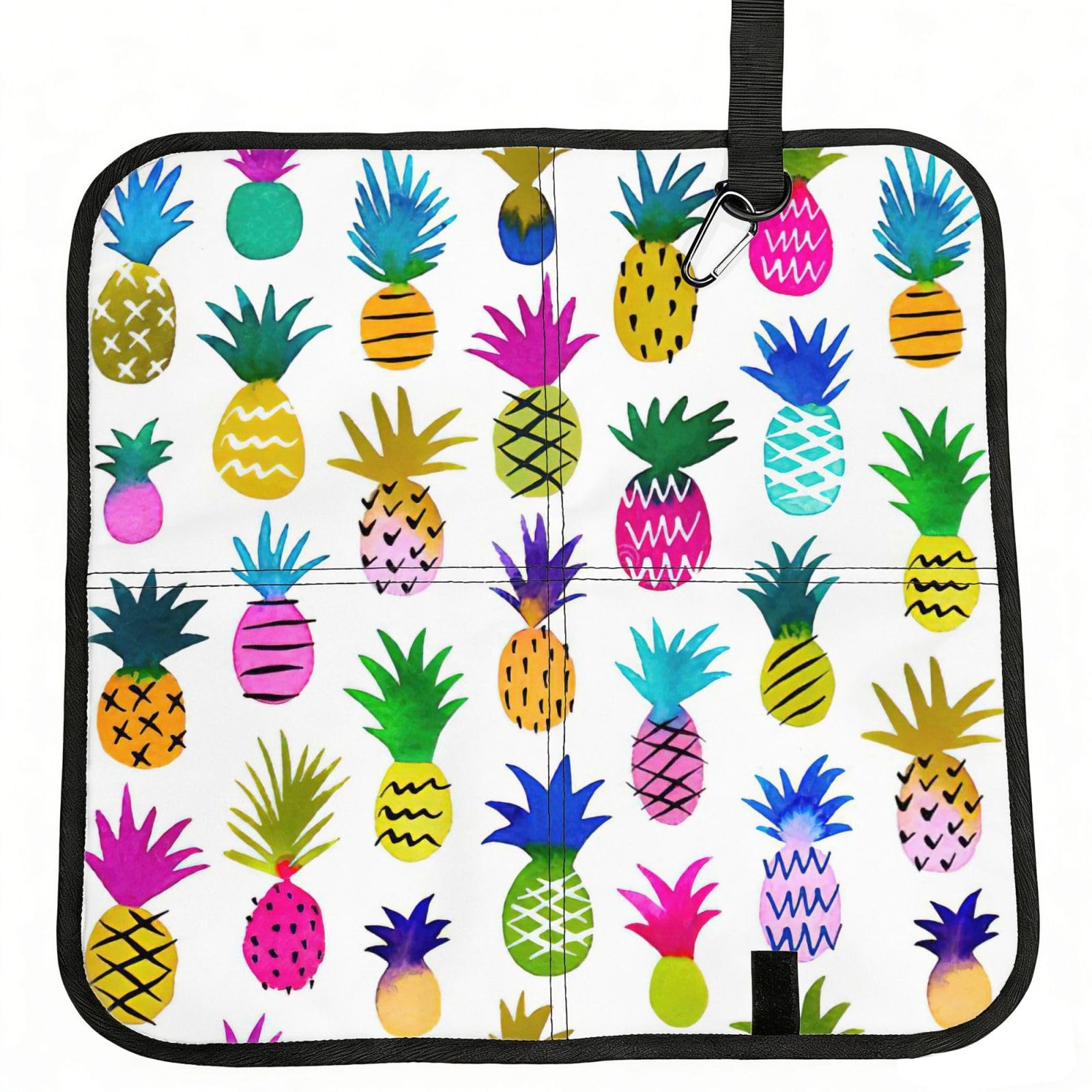 eeprty Colorful Pineapple Printed Portable Seat Cushion Strap, Foldable Pad for Stadium Bleachers Hiking Travel