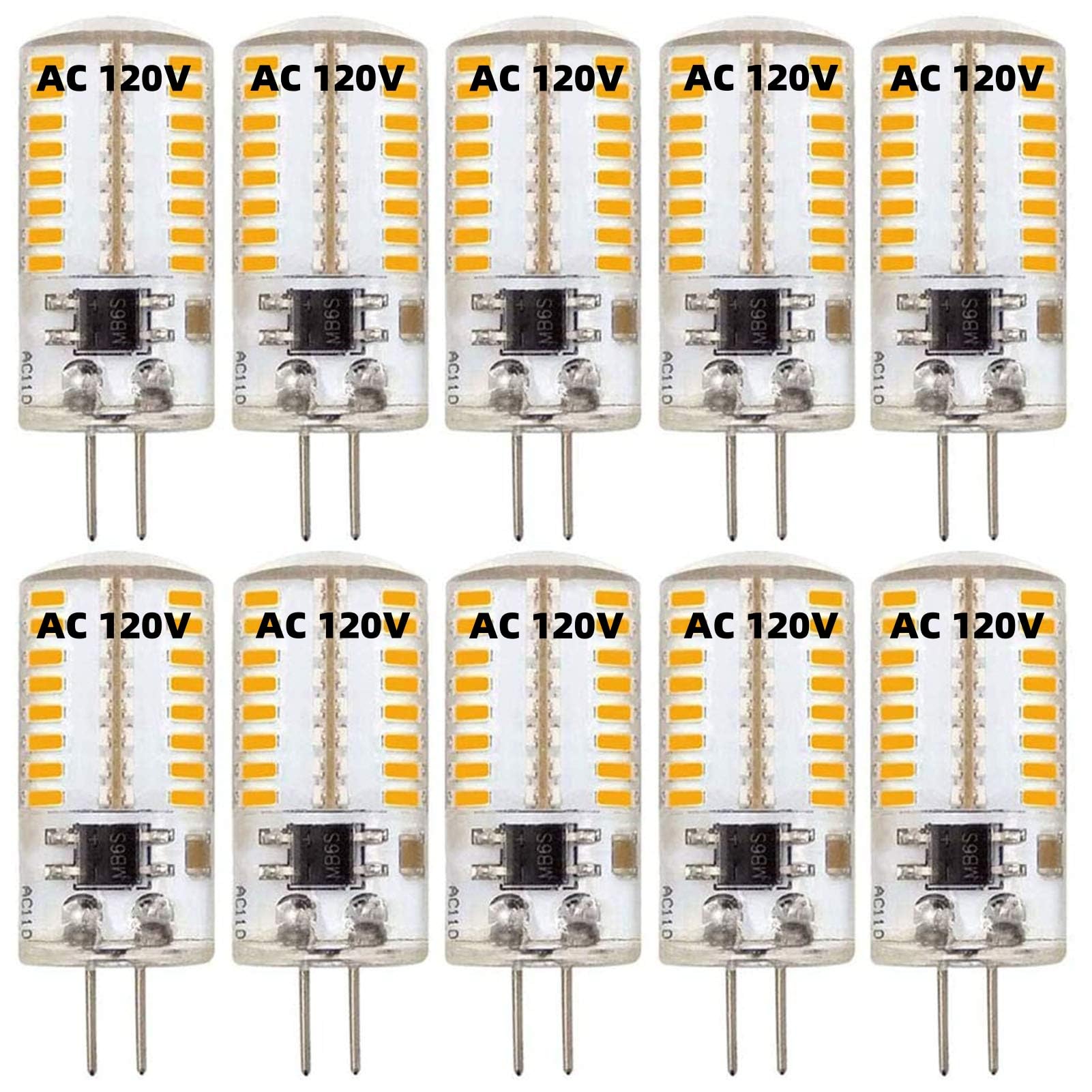 ZHENMING 110V- 130V G4 LED Bulb 120V Dimmable 3W (Not Low Voltage 12V) 20W 30W Halogen Equivalent G4 Bi-Pin Base Warm White 3000K LED Bulb for Under-Cabinet Lights, Ceiling Lights - Pack of 10