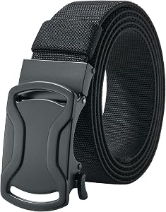 LionVII Elastic Ratchet Men Belts, 1 3/8" Stretch Belt with Automatic Buckle for Men, Adjustable Trim to Fit 27-49" Waist
