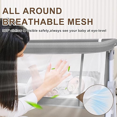 Miniatura 5 de Moisés para bebé, cuna 3 en 1 con música, cuna portátil ajustable de malla con cesta de almacenamiento, color gris