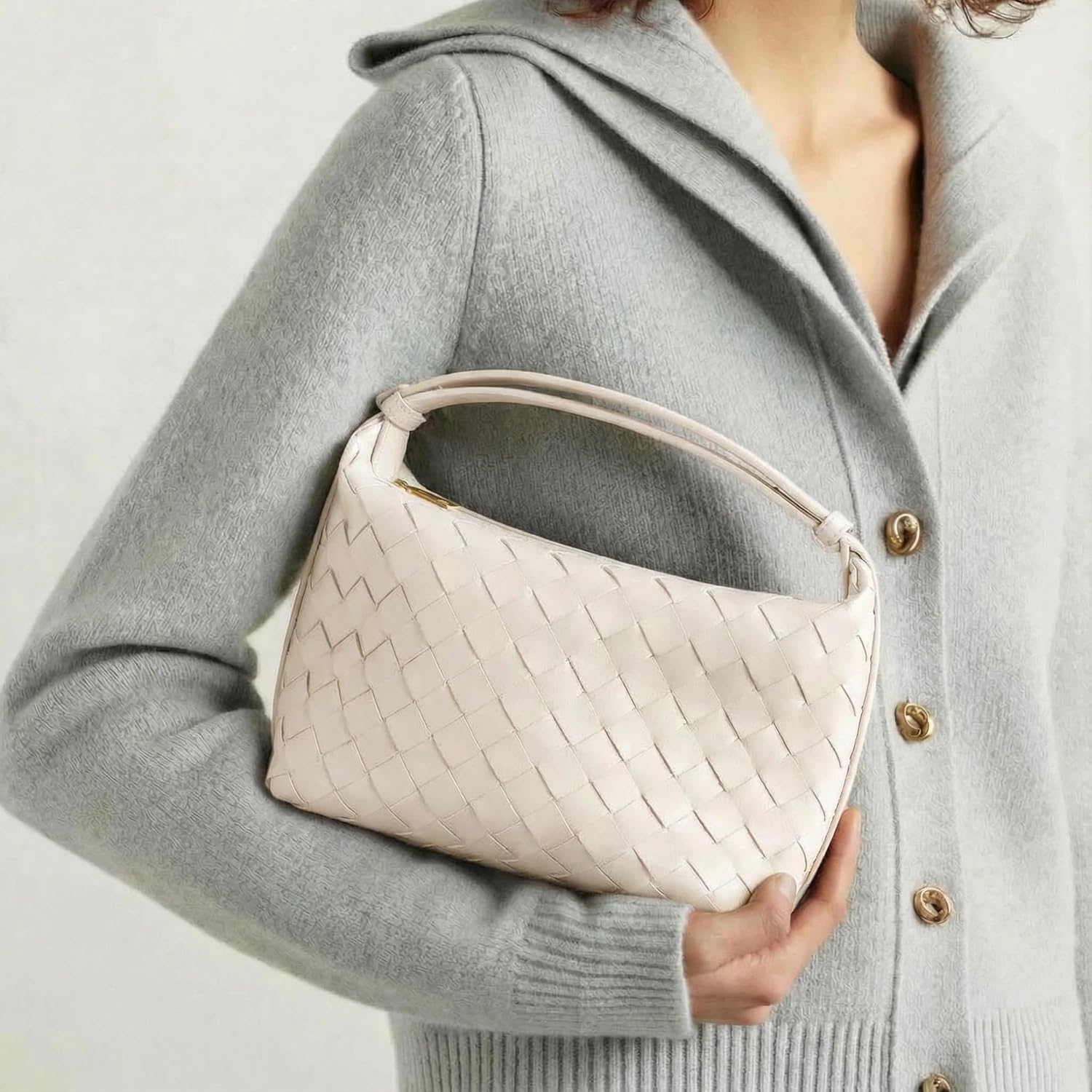 Woven Purse for Women, Braided Vegan Leather Woven Bag, Slouchy Mini Hobo Tote Purses, Small Top-Handle Shoulder Handbag - Image 3