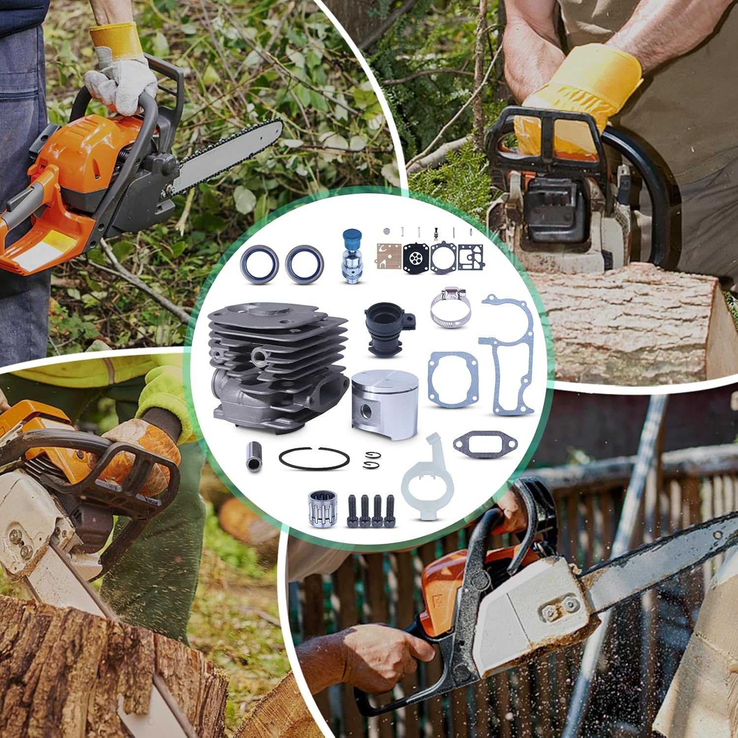 52mm Cylinder Compatible with for 372 372XP 371 365 362 Manifold Gasket Clamp Piston Bearing Spark Plug Part