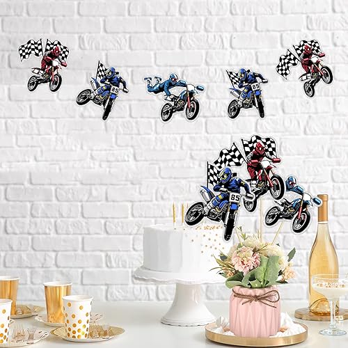 Miniatura 4 de Decoración de mesa de motocicleta de carreras, centro de mesa temática de motocross, suministros de decoración de fiestas de deportes extremos - 15
