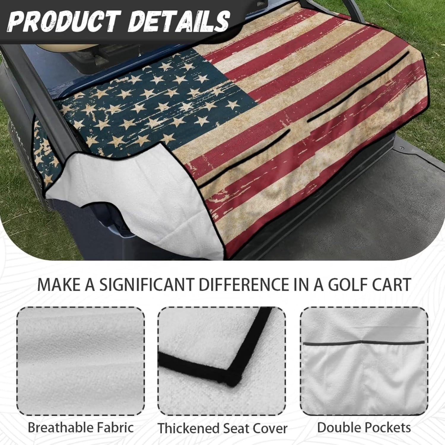 Yewattles Golf Cart with 4 Pockets Seat Cover Portable Anti-Hot Golf Cart 2-Person Seats Club Car Golf Cart Accessories Machine
