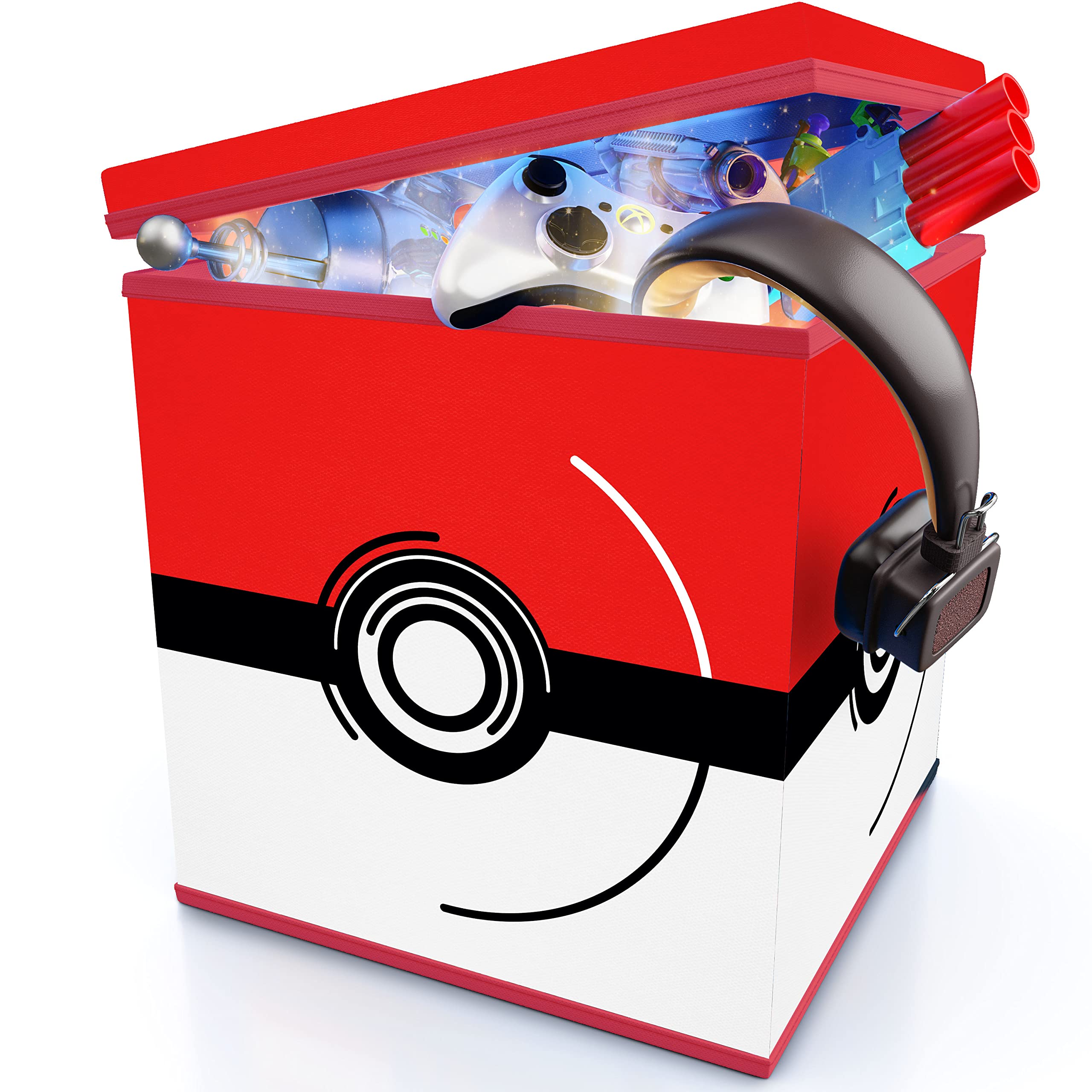 Large Poket Ball Box - Poket Storage Organizer For Gamers - 14" x 14" x 14" - Fabric Collapsible Cube Gift Bag - for Party Decorations and Room Décor - Pokeball