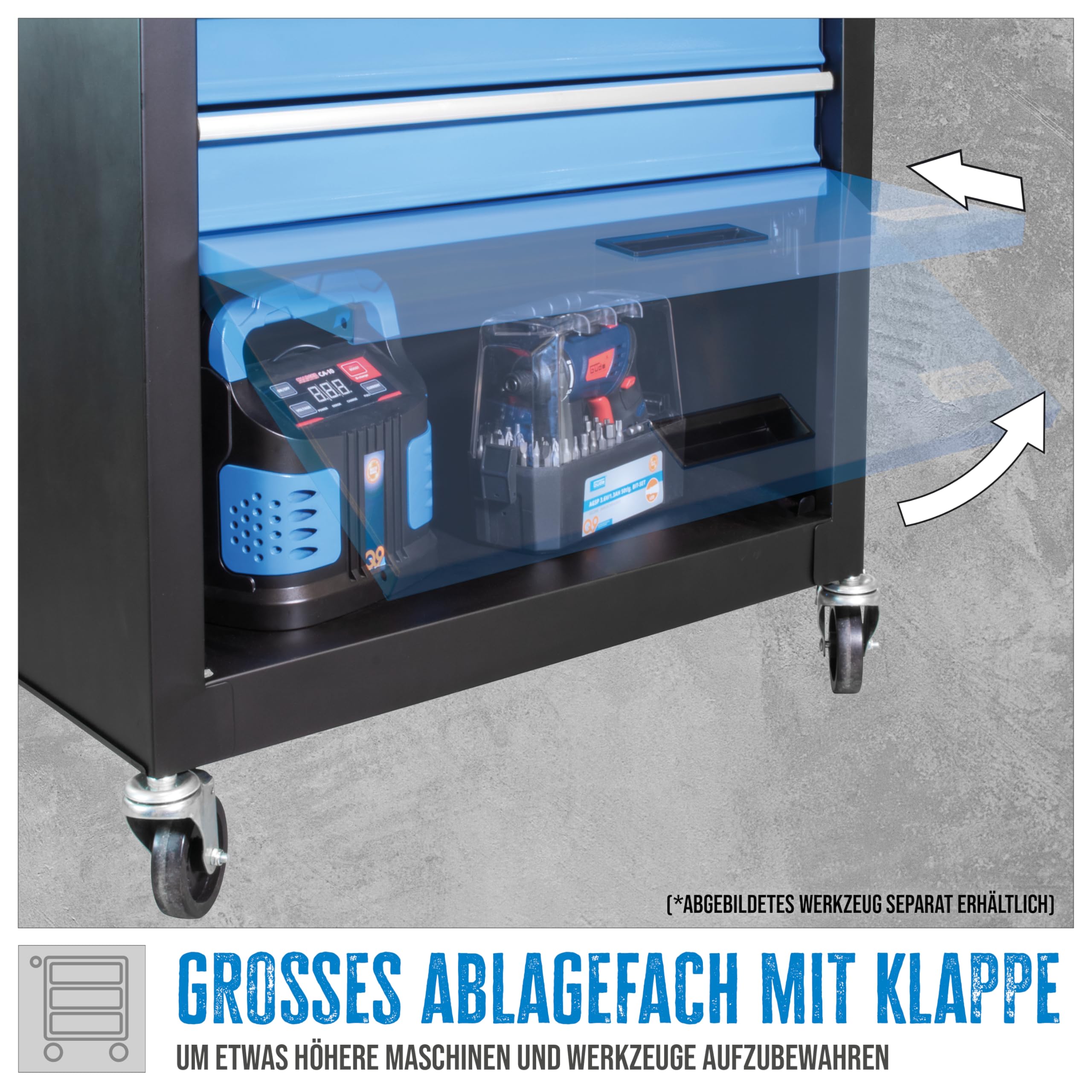 Güde 40879 Werkstattwagen GW 4.1 (4 Schubladen, belastbar bis 75 kg, Metall, Blau, kompakt)