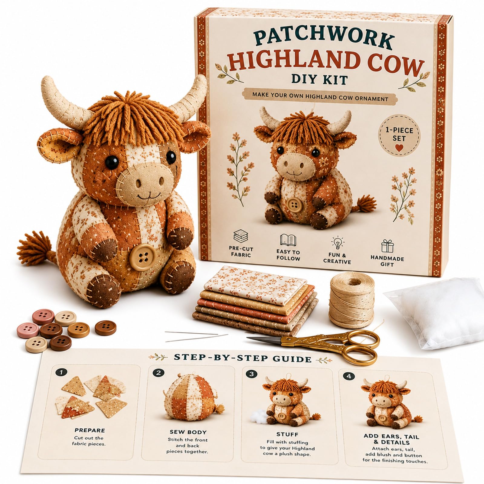 Patchwork Kits Highland Cow Sewing Kit for Adults DIY Patchwork Craft Set