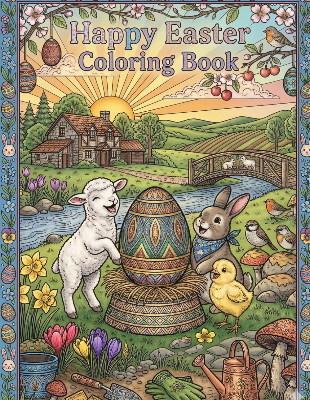 Happy Easter Coloring Book: A Dazzling Spring, Easter Coloring Book With Animal Friends, For Kids, Teens & Adults, Beautiful And Cozy Pictures, ... Eater Bunny And Friends, Relaxing And Easy