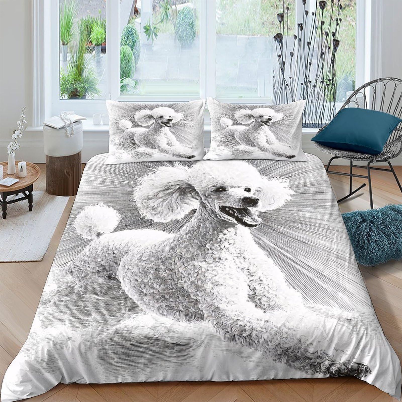 Ctjqhvkz Style-9 3D Printed White Poodle Fitted Sheet Microfiber Soft Breathable Dog Theme Bed Cover For Bedroom Guest Room Decor Single（135X200cm）