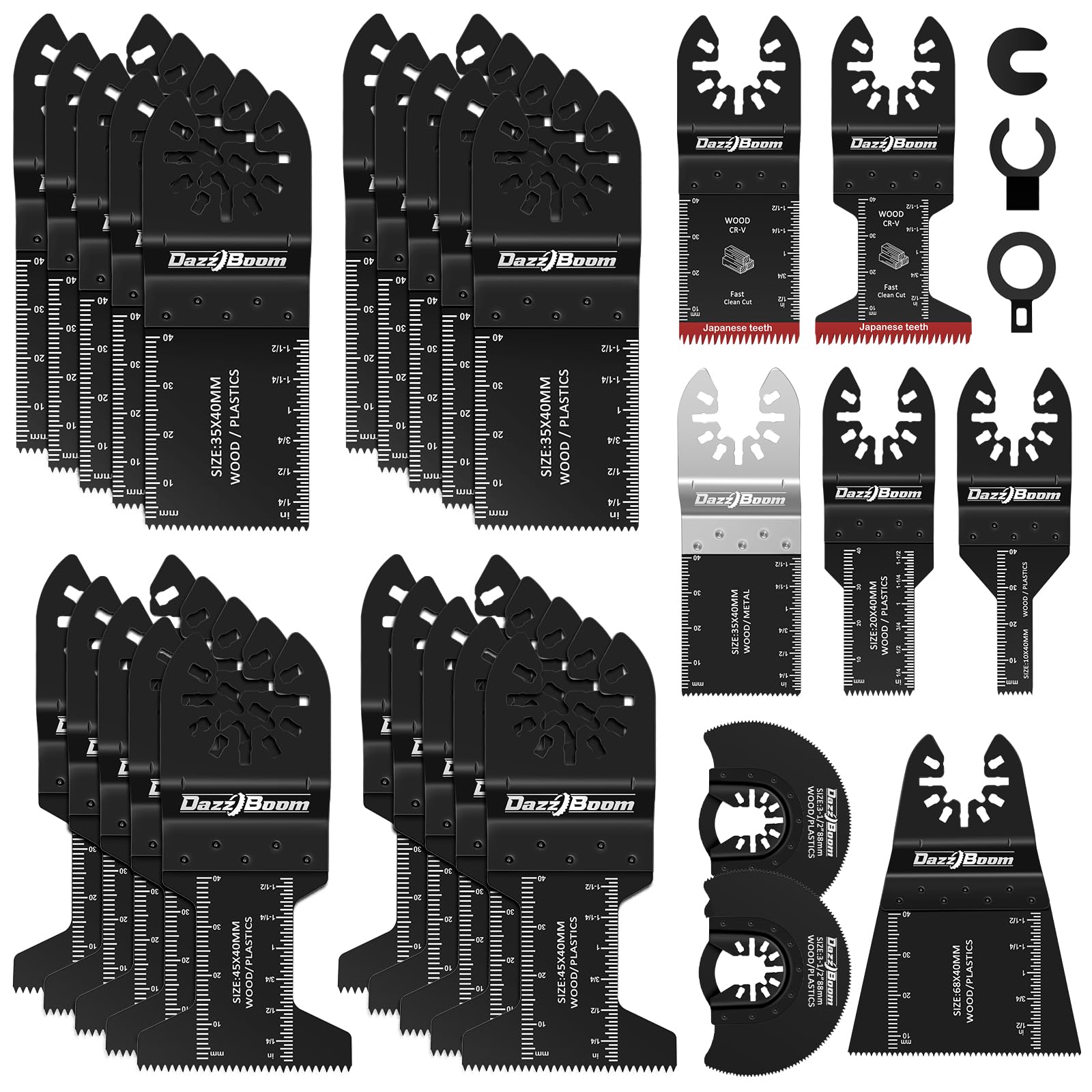 Set de 31 lames multi-outils, ensemble d'accessoires pour outils multiples pour bois, plastique, métal, set de lames oscillantes compatible avec Einhell Makita DTM51Z Dremel Parkside Bosch et