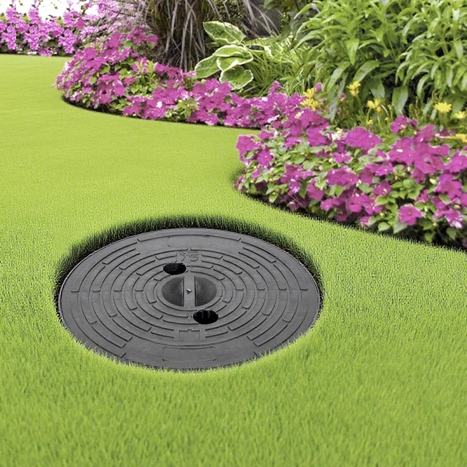 tonchean 18 Gallon Perforated Sump Basin with Lid, Basin Bucket with Drilled Holes for Driveways, Yards and Underground Spaces (Black, 16.9 x 18.5 x 15.8 Inch)