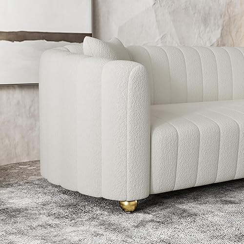 Miniatura 6 de Sofá de felpa de lujo para sala de estar, sofá moderno de mediados de siglo de 84 pulgadas, sofá de 3 plazas con patas doradas y 2 almohadas, sofá