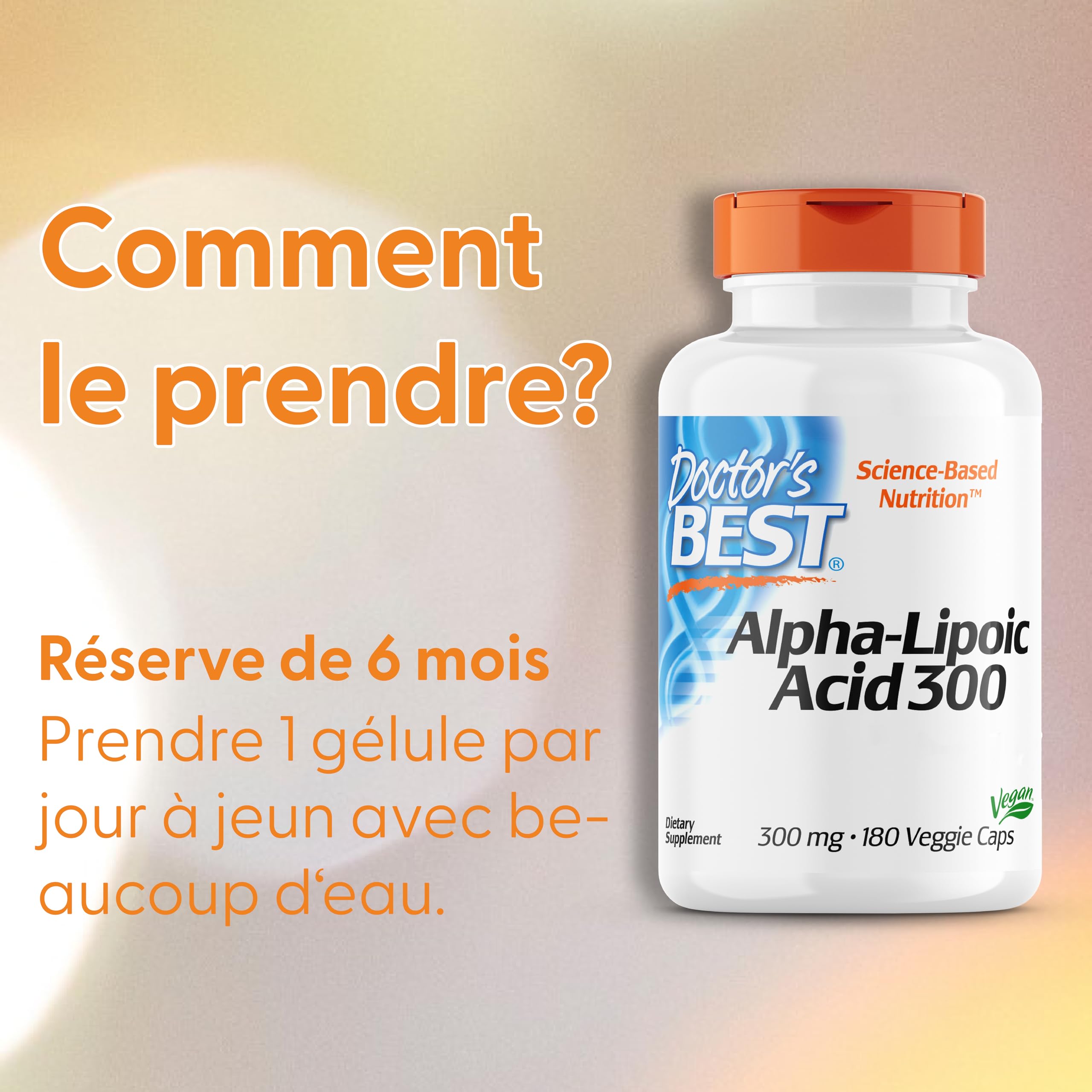 Doctor's Best, Alpha-Lipoic Acid (Acide Alpha Lipoïque), 300mg, 180 Capsules végétaliennes, Hautement Dosé, Testé en Laboratoire, Non-OGM, Sans Gluten, Sans Soja