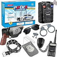 Joycover Deluxe 8-Piece Kids Police Officer Role Play Set - Badge, Handcuffs, Walkie-Talkie, Belt & More for Pretend Play Costumes