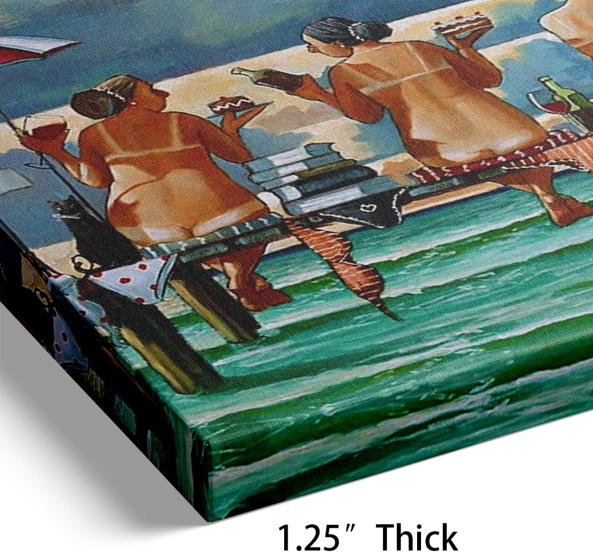 Friends On The Jetty by Ronald West Canvas Wall Art Beach Girls Picture Ocean Seascape Painting Bathroom Beach Decor Blue Sky Beach Beauties Travel Poster Holiday Home Decoration 20"x30"