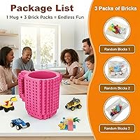 Vista 4 de Lumsburry Taza de café de ladrillo integrada, divertida taza de bricolaje con bloques de construcción creativa para niños, hombres y mujeres, Rosa