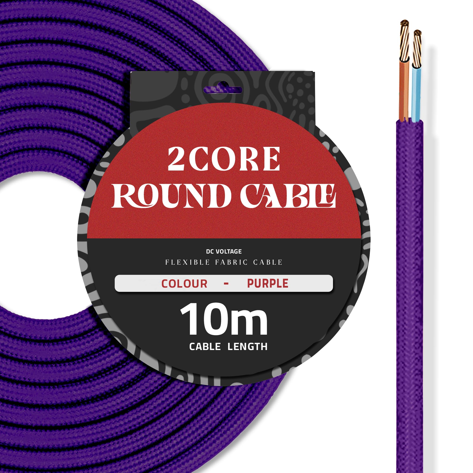 DC VOLTAGE Purple Braided Lighting Flex 18AWG 2 Core Fabric Wire 10M — image 1