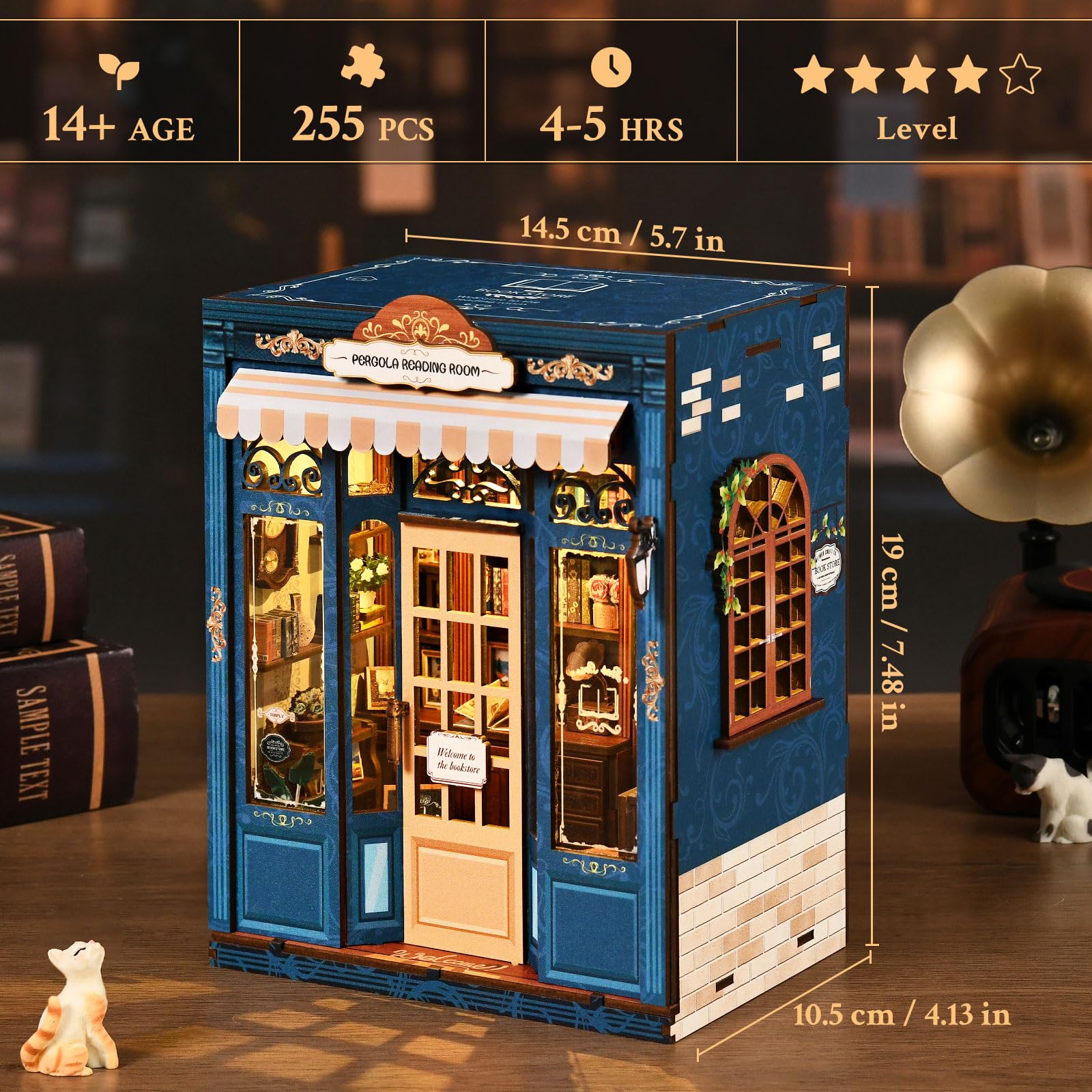 Shrike Book Nook Kit - miniaturowy domek dla lalek, drewniane puzzle 3D, podpórka pod książkę z oświetleniem LED, regał na książki i dekoracja domu, dla fanów majsterkowania, rodziny i przyjaciół
