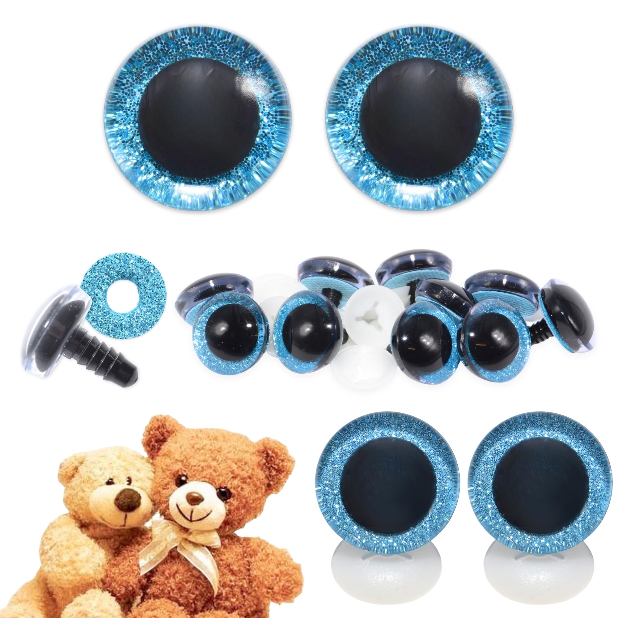 celloexpress 30mm Blue 3D Glitter Eyes with Plastic Backs - Sparkle Safety Eyes for Soft Toy Teddy Bear Animal Making (Pack of 1 Pair) — image 1