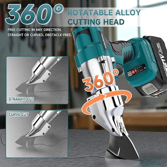 Cordless Sheet Metal Cutter, Metal Cutting Shears with 24.0Ah Battery, 360 Pivoting Head Brushless Variable Speed Electric Metal Shears Tool for Cutting Stainless Steel & Iron & Cardboard