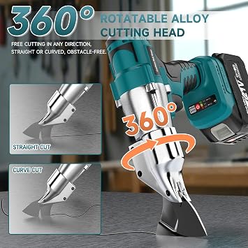 Cordless Sheet Metal Cutter, Metal Cutting Shears with 24.0Ah Battery, 360 Pivoting Head Brushless Variable Speed Electric Metal Shears Tool for Cutting Stainless Steel & Iron & Cardboard