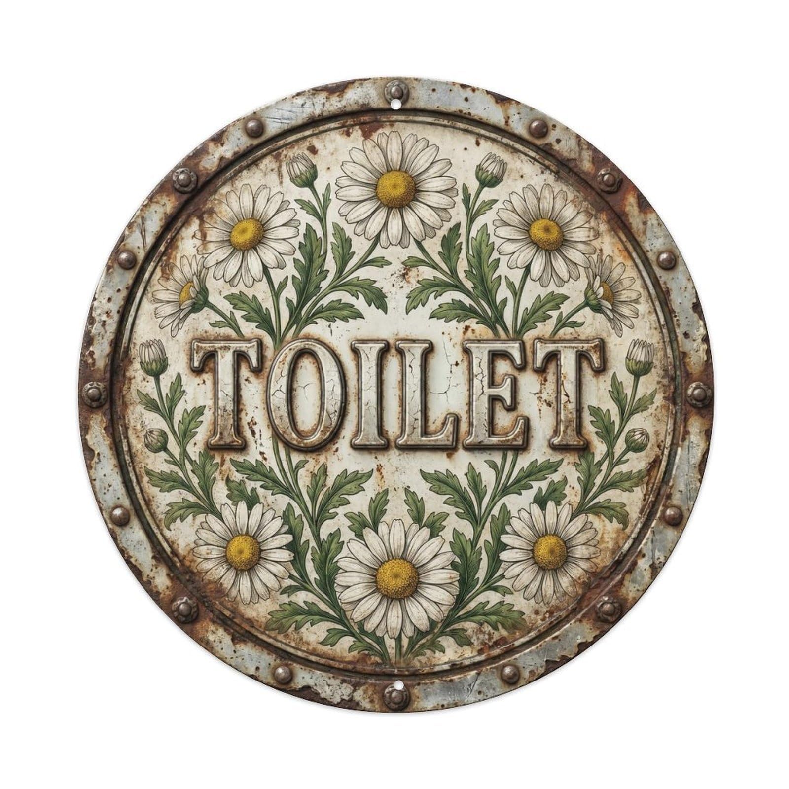 Botanical Floral Bathroom Label Toilet Daisy Metal Tin Sign