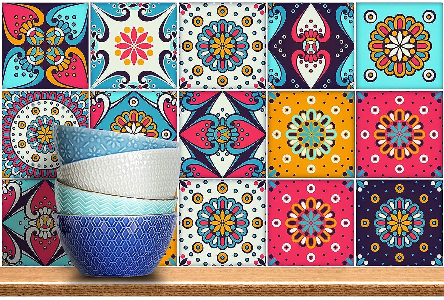 Moroccan Tile Stickers for Kitchen Backsplash Bathroom Floor Wood Glass Stick Home Decor Furniture (4x4 inch 36 pic)