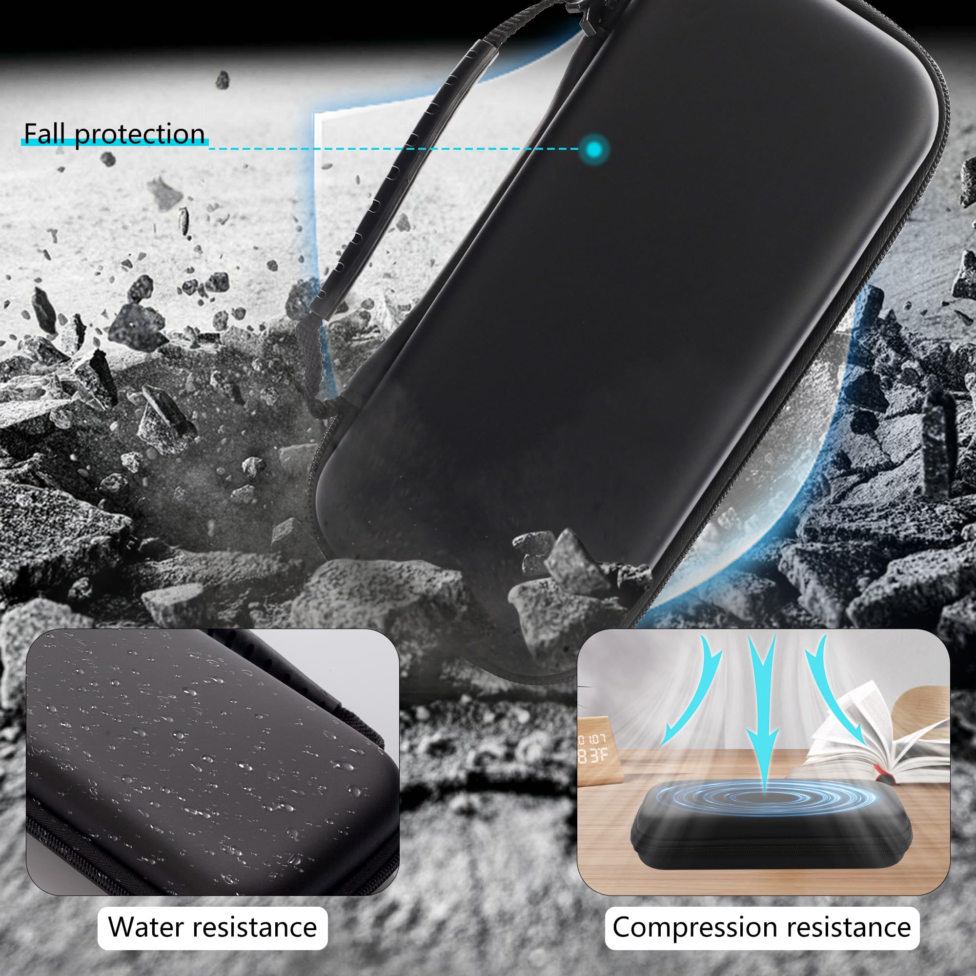 GLDRAM Étui de transport noir pour Nintendo Switch Lite, étui de voyage portable avec 8 emplacements pour cartes de jeu, kit d'accessoires 4 en 1 avec coque de protection transparente en TPU pailleté