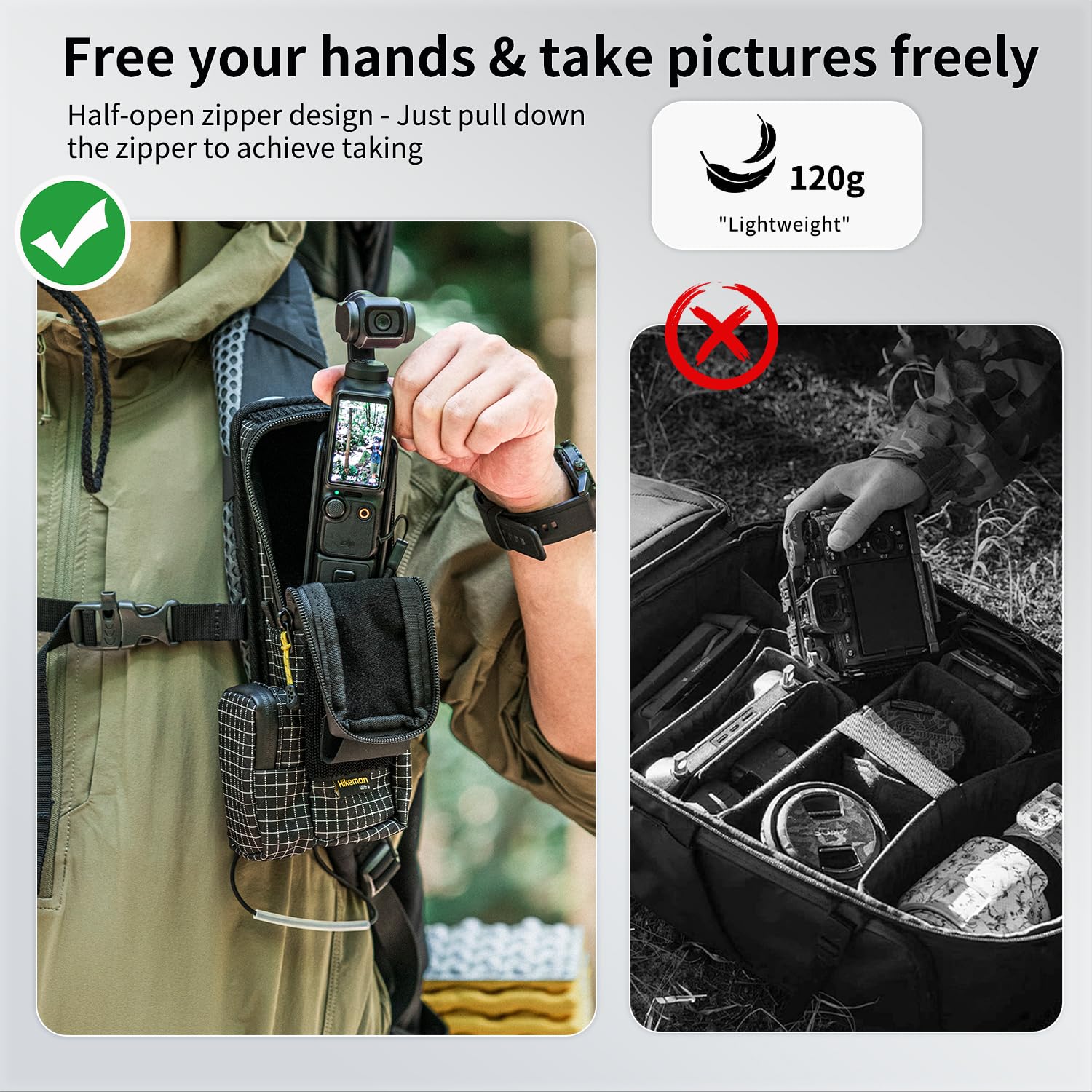 HIKEMAN Borsa da trasporto compatta per DJI Osmo Pocket 3, custodia protettiva leggera, borsa portatile resistente all'acqua per fotocamera e accessori, attrezzatura quotidiana all'aperto e da viaggio