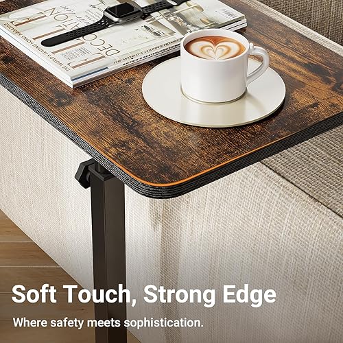 Miniatura 3 de ELYKEN Mesa con bandeja de TV, escritorio de sofá en forma de C, mesa auxiliar giratoria de 360 en altura ajustable, soporte para laptop para sofá