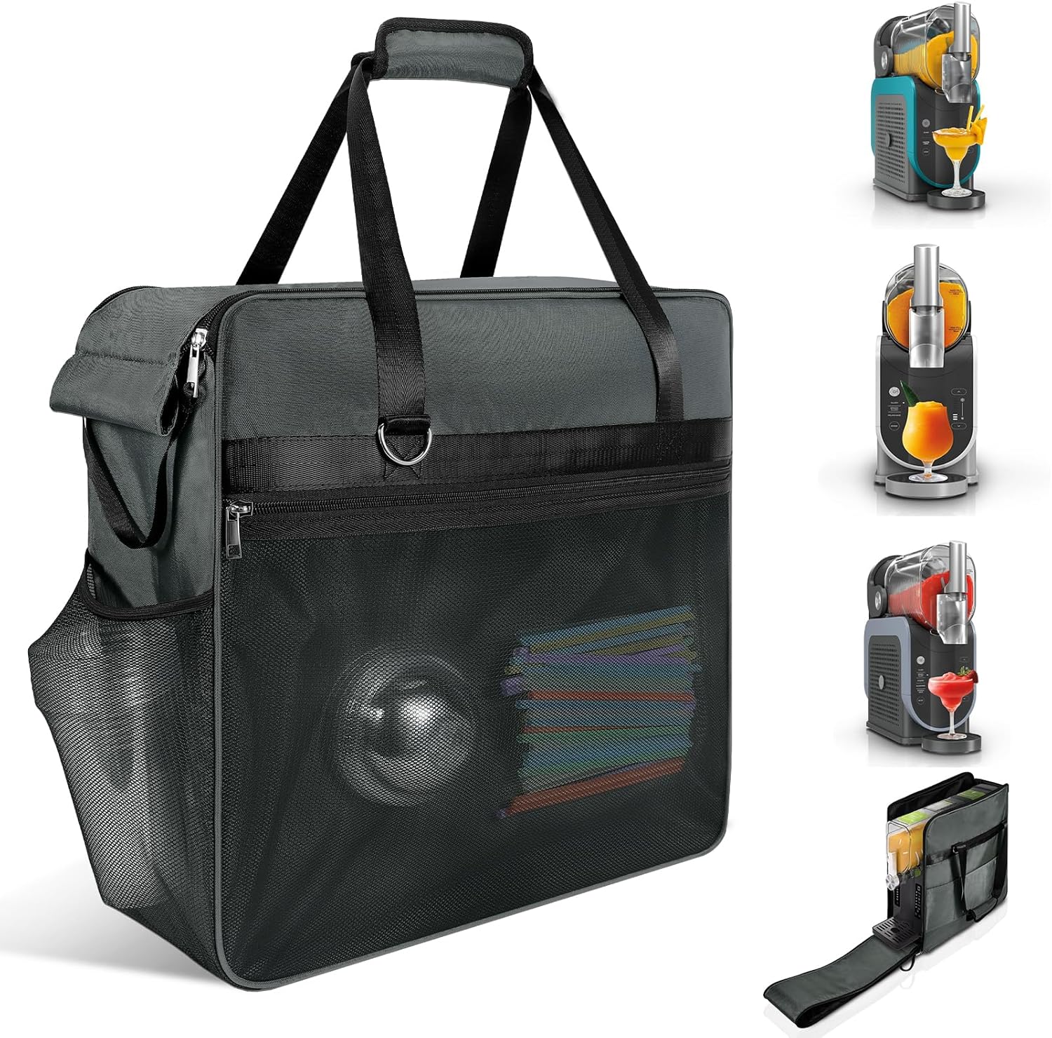 Portable Carrying Bag for Ninja Slushi Machine FS300/FS301 - Dustproof Cover Slushie Machine Accessories, Travel Bag for SLUSHi Frozen Drink Maker (Front-Opening, Gray)