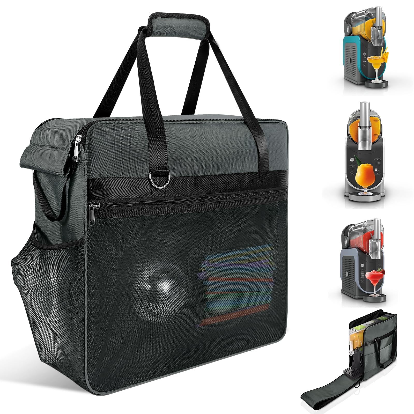 LOLLIDO Portable Carrying Bag for Ninja Slushi Machine FS300/FS301 - Dustproof Cover Slushie Machine Accessories, Travel Bag for SLUSHi Frozen Drink Maker (Front-Opening, Gray)