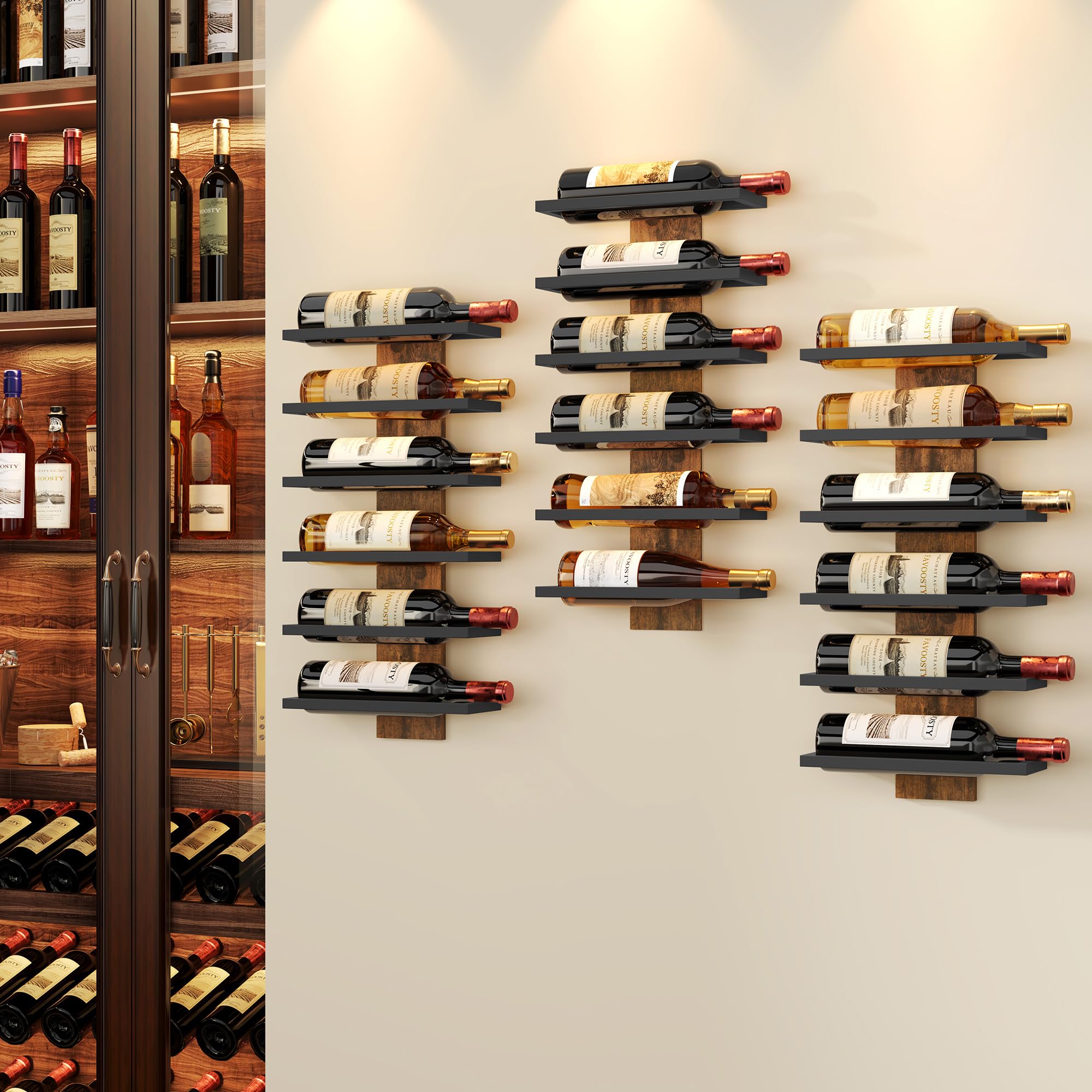 FAVOOSTY Botellero Pared 3 Set, Botellero Vertical, Estante para Botellas con 6 Niveles, 6 Botellas de Vino, Soporte para Botellas, Estante de Metal para Botellas de Vino, para Comedor, Bodega, Negro — view 6