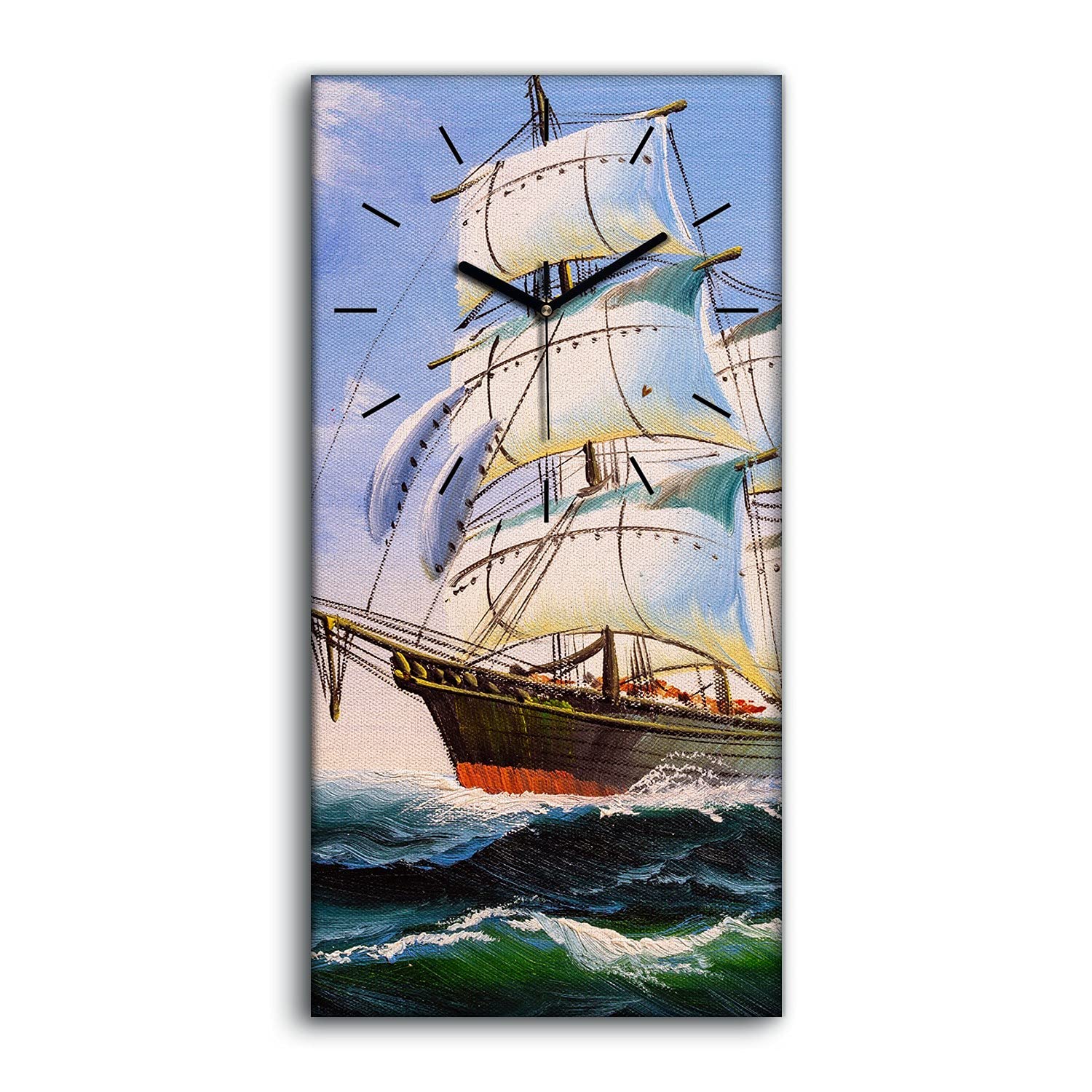 Horloge sur Toile 30x60cm Waves Oiseaux Voile Sky avec Mains Noires