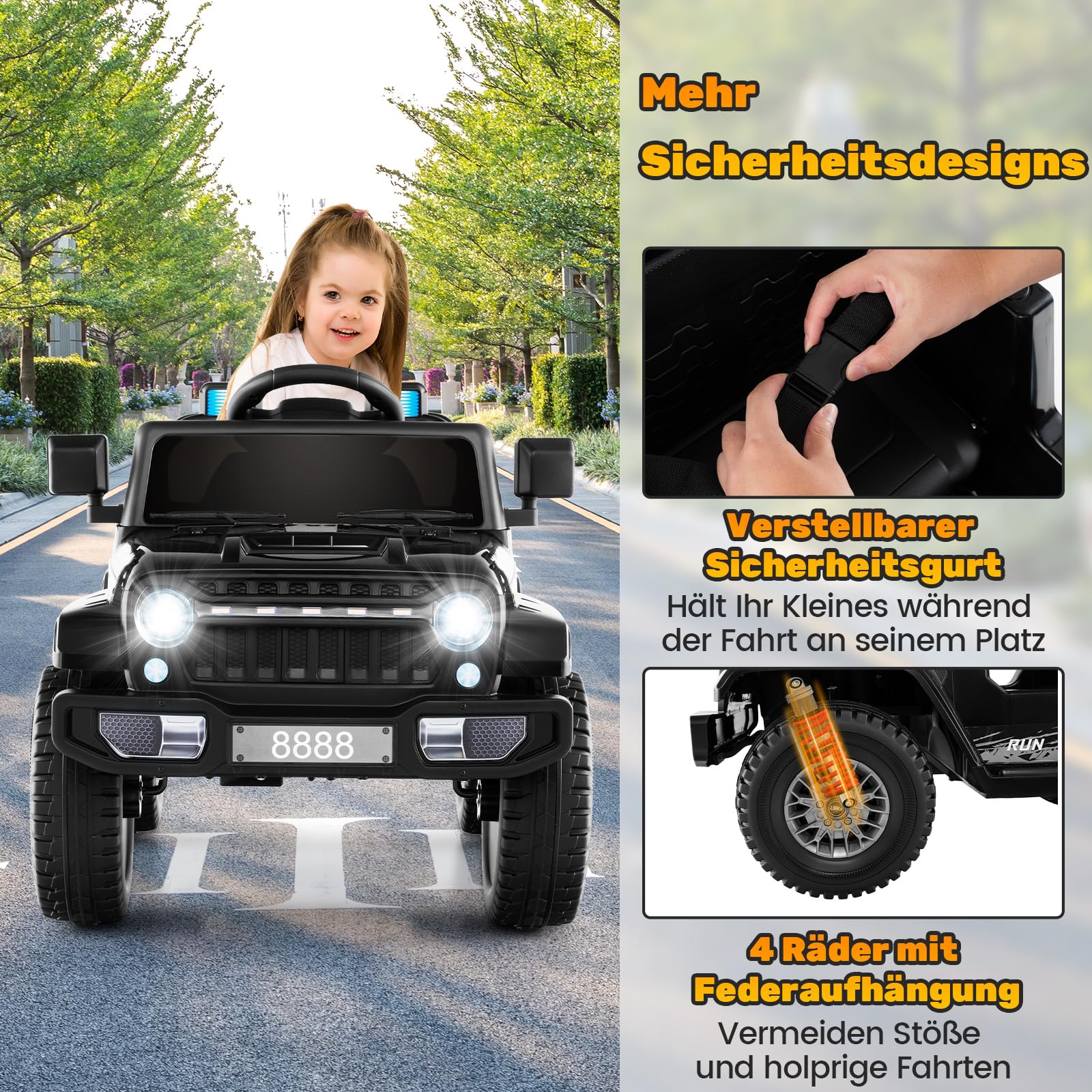 COSTWAY Elektroauto für Kinder, 12V Elektro Kinderauto mit Fernsteuerung & LED-Scheinwerfern & Musik & USB, Elektrofahrzeug für Kinder ab 3 Jahren (Schwarz)