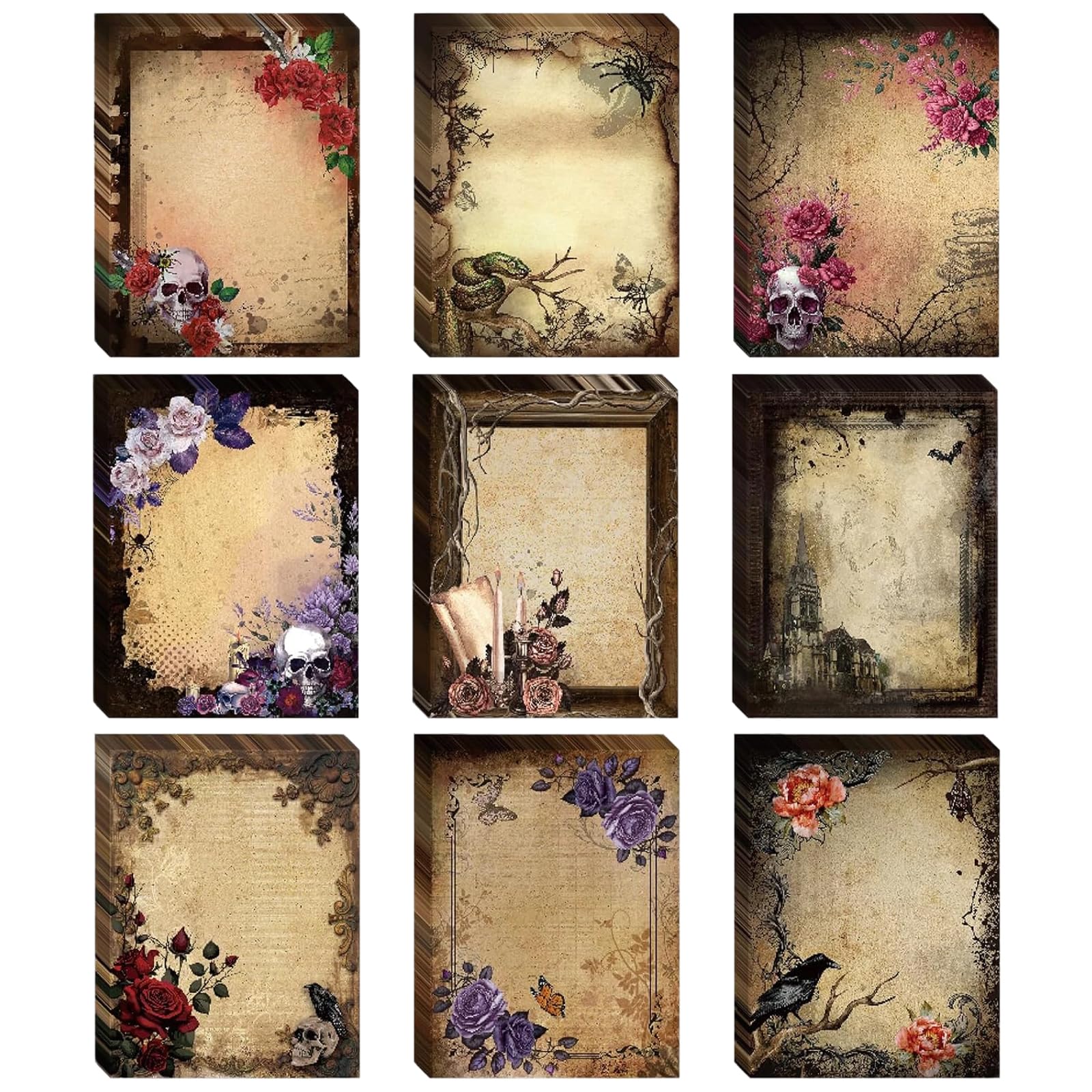 9 Pieces Gothic Style Post It Notes, Self-Adhesive Mini Sticky Notes Set, Funny Sticky Notes Gothic Gifts for Women Men Teenagers Students Teachers (Rectangle)