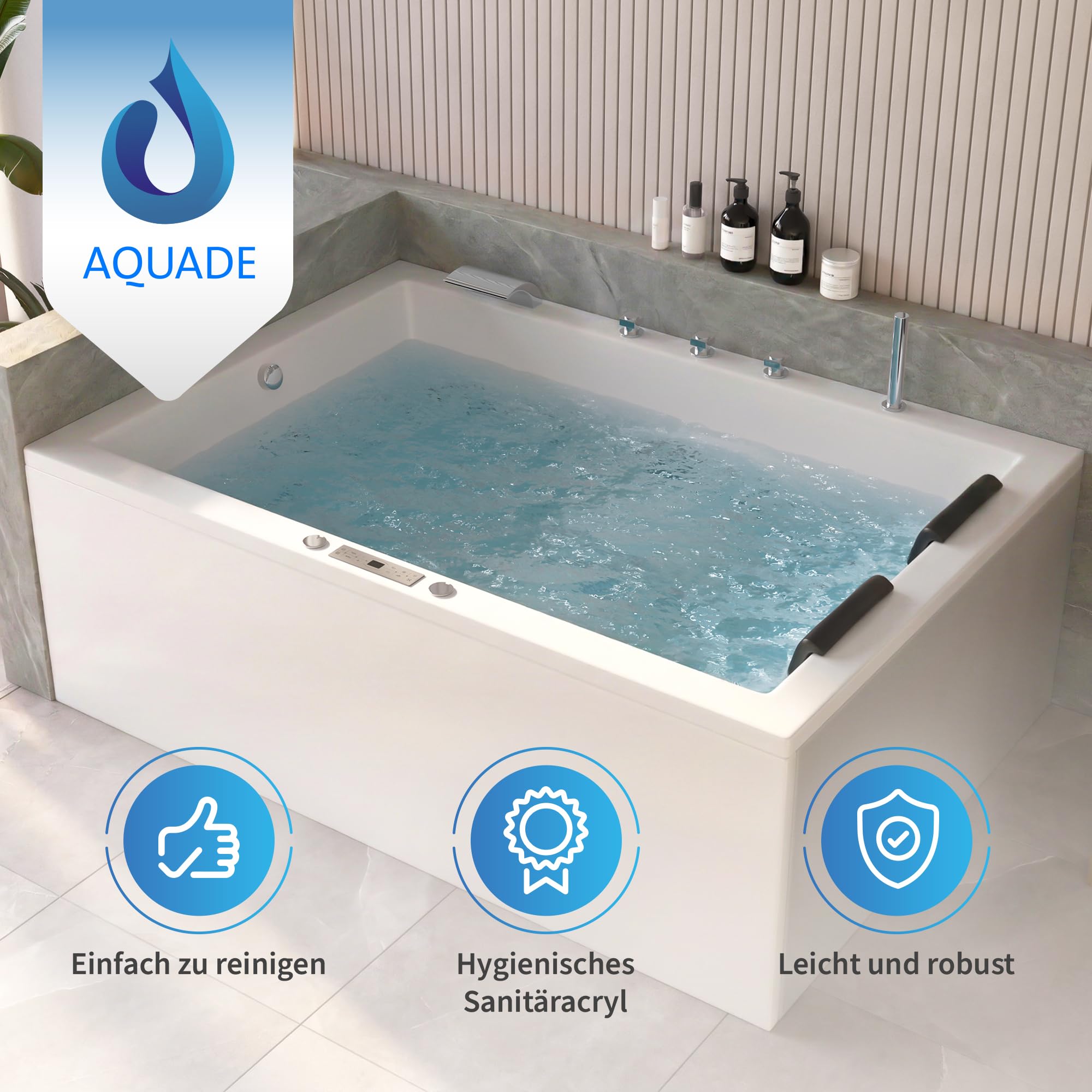 AQUADE Whirlpоol Badewanne 180x130 cm Acryl Badewanne Modell: Marburg Hеrgеstellt in Dеutschland Badеwanne Komplettset - Wählen Sie Ihre perfekte Wanne/Whirlpоol: Basic, Classic, Air-Relax, Lux